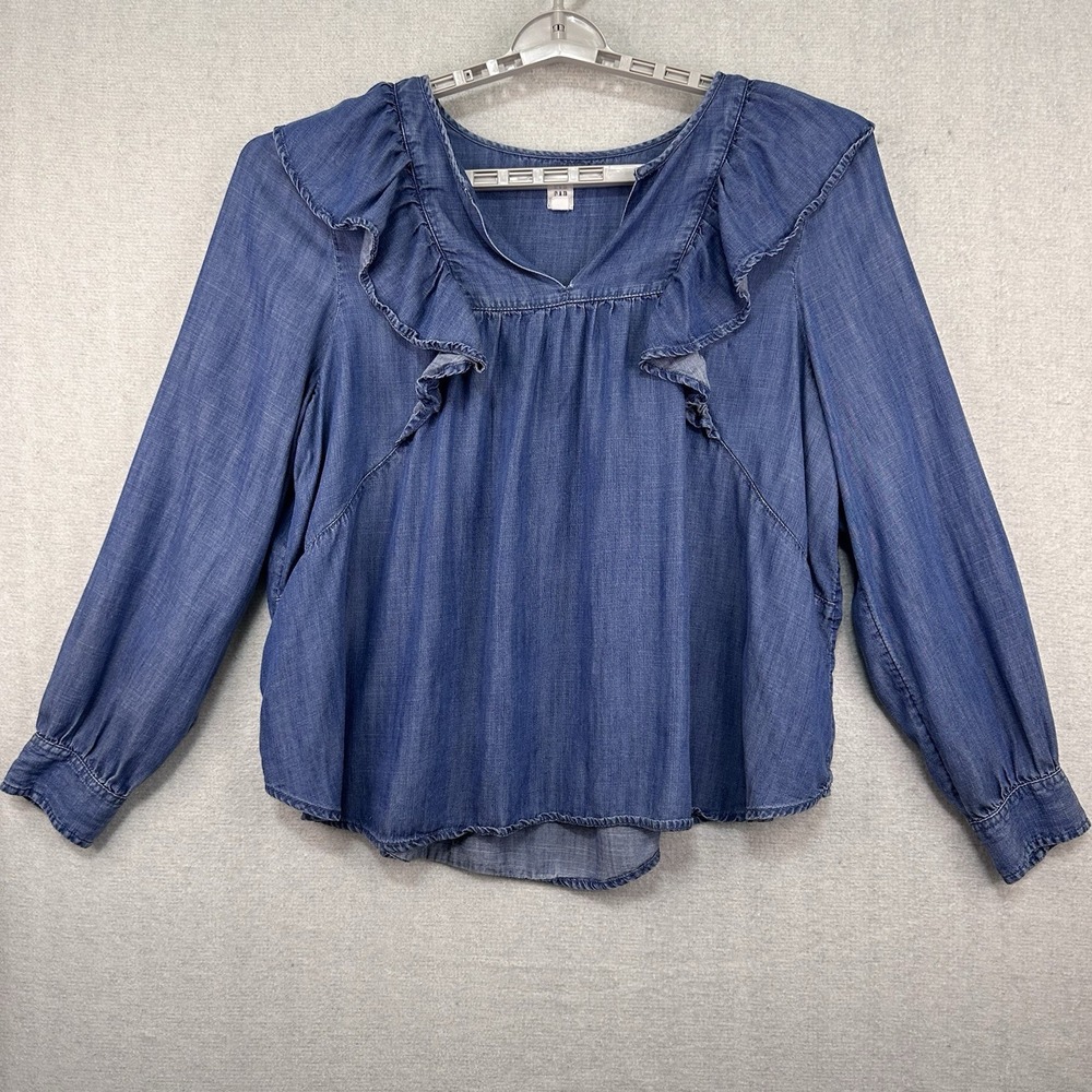 GAP Blue Jean Denim Ruffle Top Women's XXL  Distressed‎